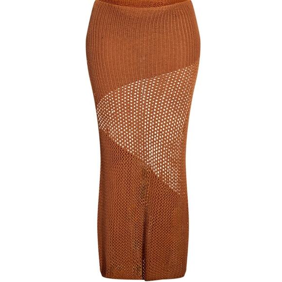 Prettylittlething Tan Crochet Maxi Beach Skirt US Size 8 NWT - Picture 5 of 7